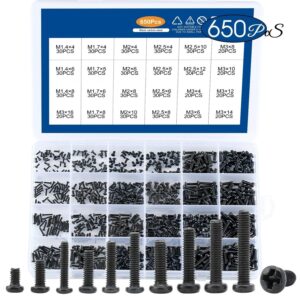 WAAZVXS 650pcs Cross Recessed Round Pan Head Machine Screws Set M1.4 M1.7 M2 M2.5 M3 Mini Screw Laptop Computer Screw Cross Screw Kit