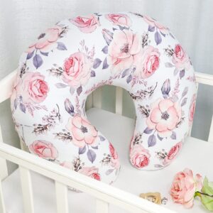 Baby Car Seat Head Support and Strap Cover, Nursing Pillow Cover for Girls, Pink Floral