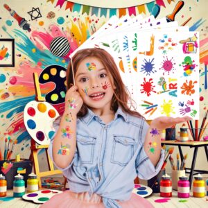 Art Temporary Tattoo Birthday Party Decorations Favors 8 Sheets (96PCS) Tattoos Stickers Cute Party Supplies Kids Girls Boys Gifts Classroom School Prizes Themed