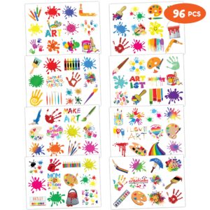 Art Temporary Tattoo Birthday Party Decorations Favors 8 Sheets (96PCS) Tattoos Stickers Cute Party Supplies Kids Girls Boys Gifts Classroom School Prizes Themed