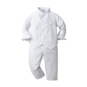 christening baptism outfits for boys infant christmas outfit toddler dress clothes wedding tuxedo shirts waistcoat long pants kids gentlemen suits easter holiday 1st birthday all white 4-5t