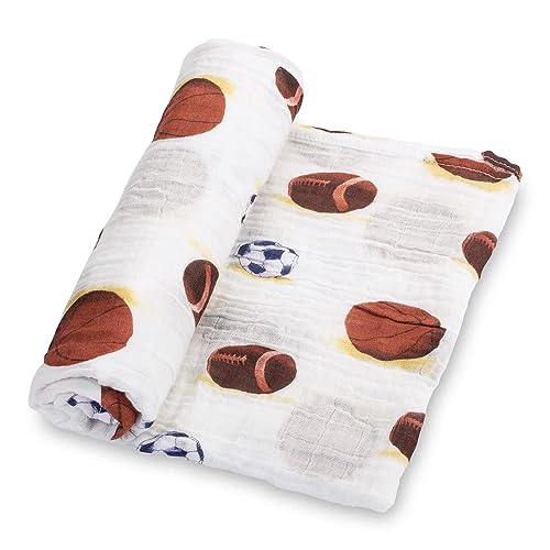 LollyBanks Swaddle Blanket | 100% Muslin Cotton | Newborn and Baby Nursery Essentials for Boys, Registry | Sports Print