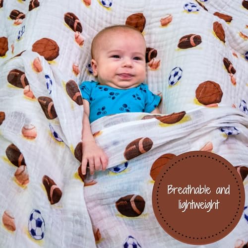 LollyBanks Swaddle Blanket | 100% Muslin Cotton | Newborn and Baby Nursery Essentials for Boys, Registry | Sports Print