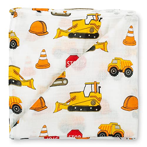 LollyBanks Muslin Swaddle Blanket | 100% Cotton | Newborn and Infant Blanket | Large 47 x 47 inches for Boys | Light Weight and Breathable | Fun Construction Theme