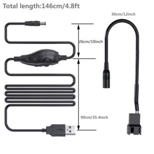 Delinx 12V Fan Speed Controller, Fan Power Adapter,USB 5V Step UP Boost to DC 12V Adapter, 5-12V Adjustable, with 3/4 Pin Fan Connector Cable, 4.8ft Length