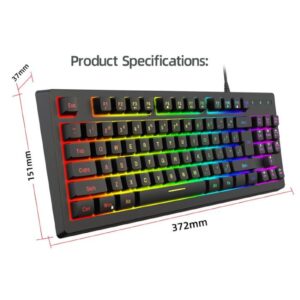 Septpenta Mechanical Gaming Keyboard, RGB 87 Keys Ultra Slim LED Backlit Wired Keyboard, Dual Color Injection Keycaps, Ergonomic Keyboard, Compatible with Win7, Android, OS, Etc