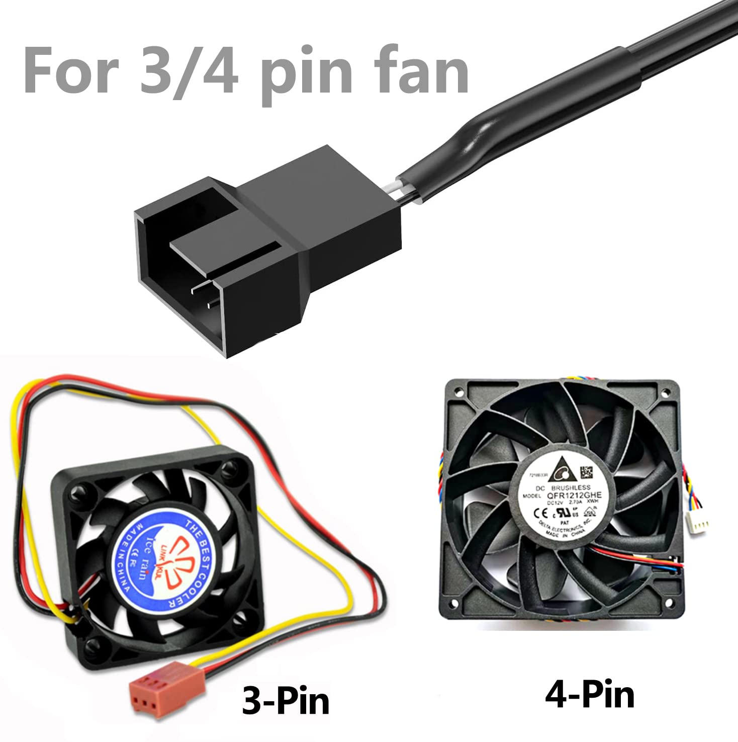 Delinx 12V Fan Speed Controller, Fan Power Adapter,USB 5V Step UP Boost to DC 12V Adapter, 5-12V Adjustable, with 3/4 Pin Fan Connector Cable, 4.8ft Length