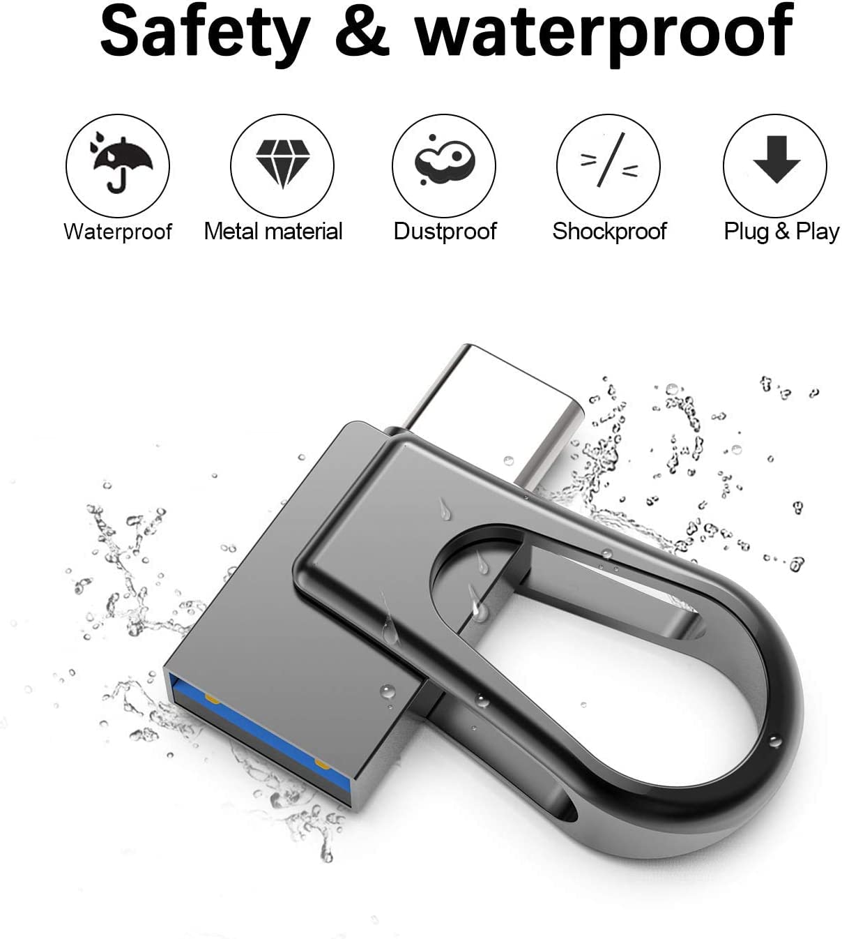 K&ZZ 128GB USB C Flash Drive USB 3.0 Thumb Drive Fold USB A & Type C Dual USB Flash Drives OTG Photo Stick High Speed for MacBook, Tablet, PC, Type C Smart Phones