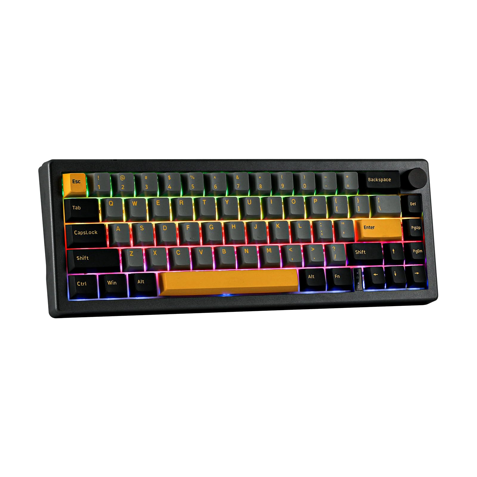 EPOMAKER EK68 65% Wireless Gaming Keyboard, Hot Swappable Gasket Mechanical Keyboard with Metal Knob, Bluetooth 5.0/2.4Ghz Wireless/USB-C Wired Custom Keyboard (Black Gold, Gateron Pro Yellow)