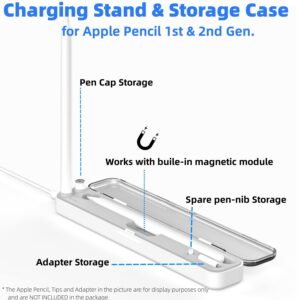 BRIMFORD 2 in 1 Charging Case Compatible with Apple Pencil 2nd & 1st, Magnetic Wireless Charger Dock for Apple Pencil with Adapter Storage Slots, Protective Case for iPad Pencil (Without Battery)