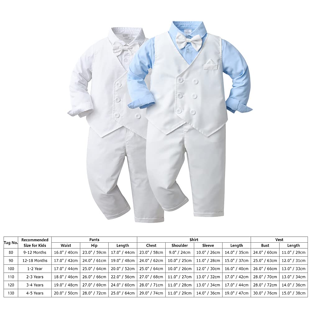 Christening Baptism Outfits for Boys Infant Christmas Outfit Toddler Dress Clothes Wedding Tuxedo Shirts Waistcoat Long Pants Kids Gentlemen Suits Easter Holiday 1st Birthday All White 4-5T