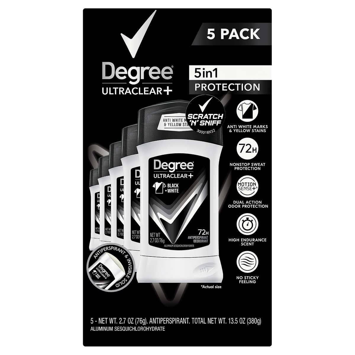 Degree Men UltraClear+ Antiperspirant Deodorant, Black & White, 2.7 oz, 5-count