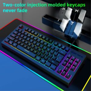 Septpenta Mechanical Gaming Keyboard, RGB 87 Keys Ultra Slim LED Backlit Wired Keyboard, Dual Color Injection Keycaps, Ergonomic Keyboard, Compatible with Win7, Android, OS, Etc