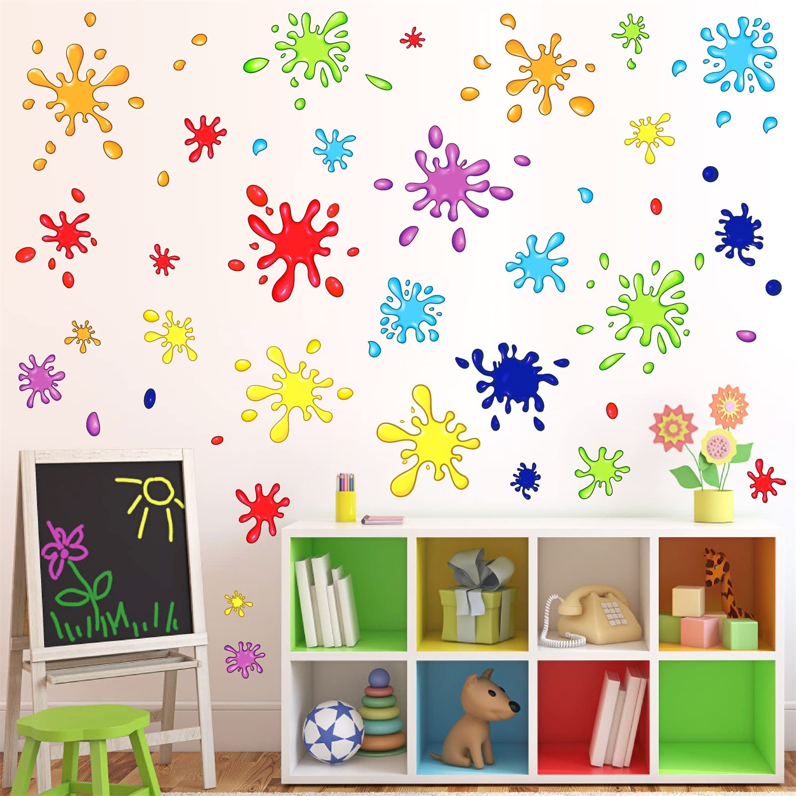 Colorful Wall Decals Color Paint Wall Stickers Watercolor Paint Splash Shape Wall Decals Fabric Splatter Splotches Peel and Stick Wall Stickers Kids Wall Stickers for Classroom Playroom