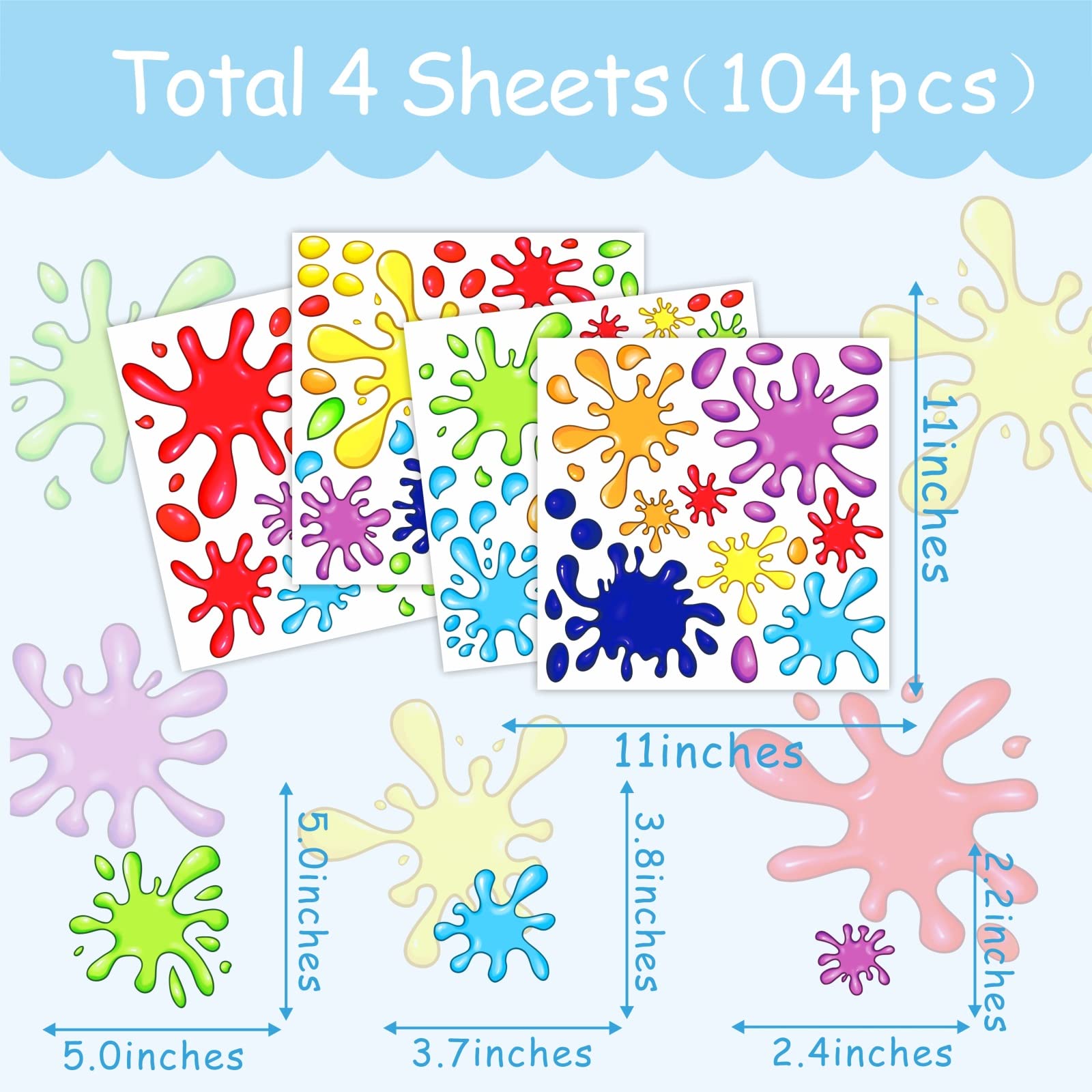 Colorful Wall Decals Color Paint Wall Stickers Watercolor Paint Splash Shape Wall Decals Fabric Splatter Splotches Peel and Stick Wall Stickers Kids Wall Stickers for Classroom Playroom