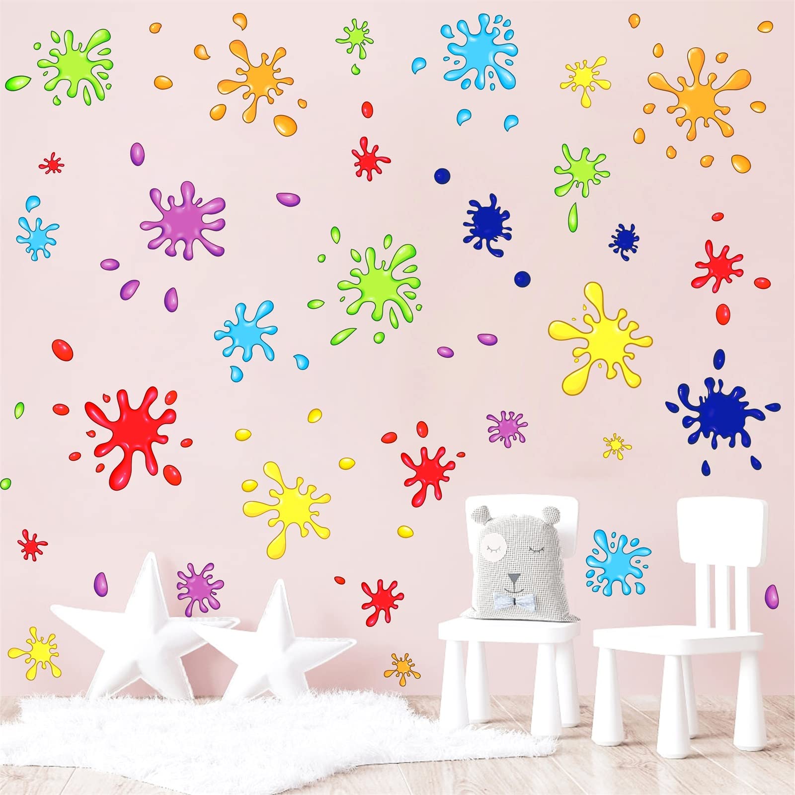 Colorful Wall Decals Color Paint Wall Stickers Watercolor Paint Splash Shape Wall Decals Fabric Splatter Splotches Peel and Stick Wall Stickers Kids Wall Stickers for Classroom Playroom