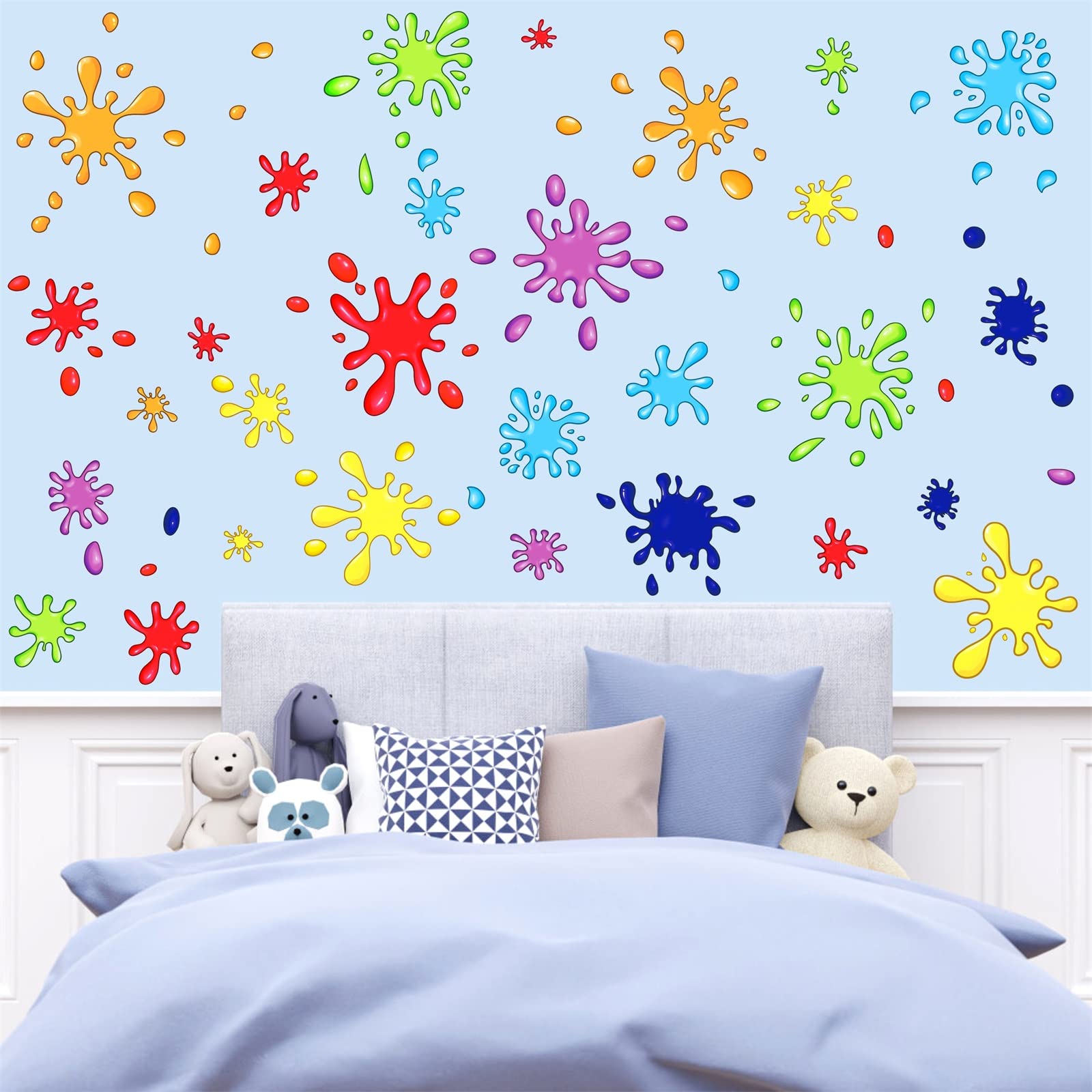 Colorful Wall Decals Color Paint Wall Stickers Watercolor Paint Splash Shape Wall Decals Fabric Splatter Splotches Peel and Stick Wall Stickers Kids Wall Stickers for Classroom Playroom