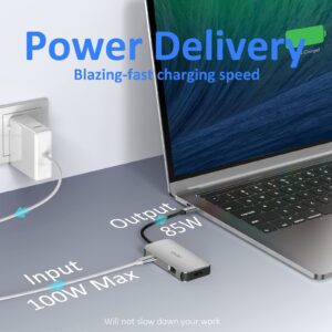 USB C Hub, USB C to HDMI 4K@60Hz Adapter, Aoyes 6-in-1 USB C Dongle, USB Hub with 1000M Ethernet, 100W Power Delivery, 3 USB 3.0 Ports, for MacBook Air, MacBook Pro, Surface Pro, XPS, iPad, and More.