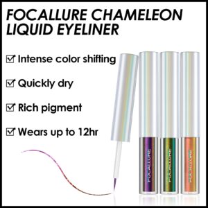 FOCALLURE Chameleon Liquid Eyeliner,Intense Color Shifting Eyeliner Pen,Metallic Multi-Reflective Finish,Waterproof,Smudge-proof,Ultra-Fine Tip,METAL LOVE