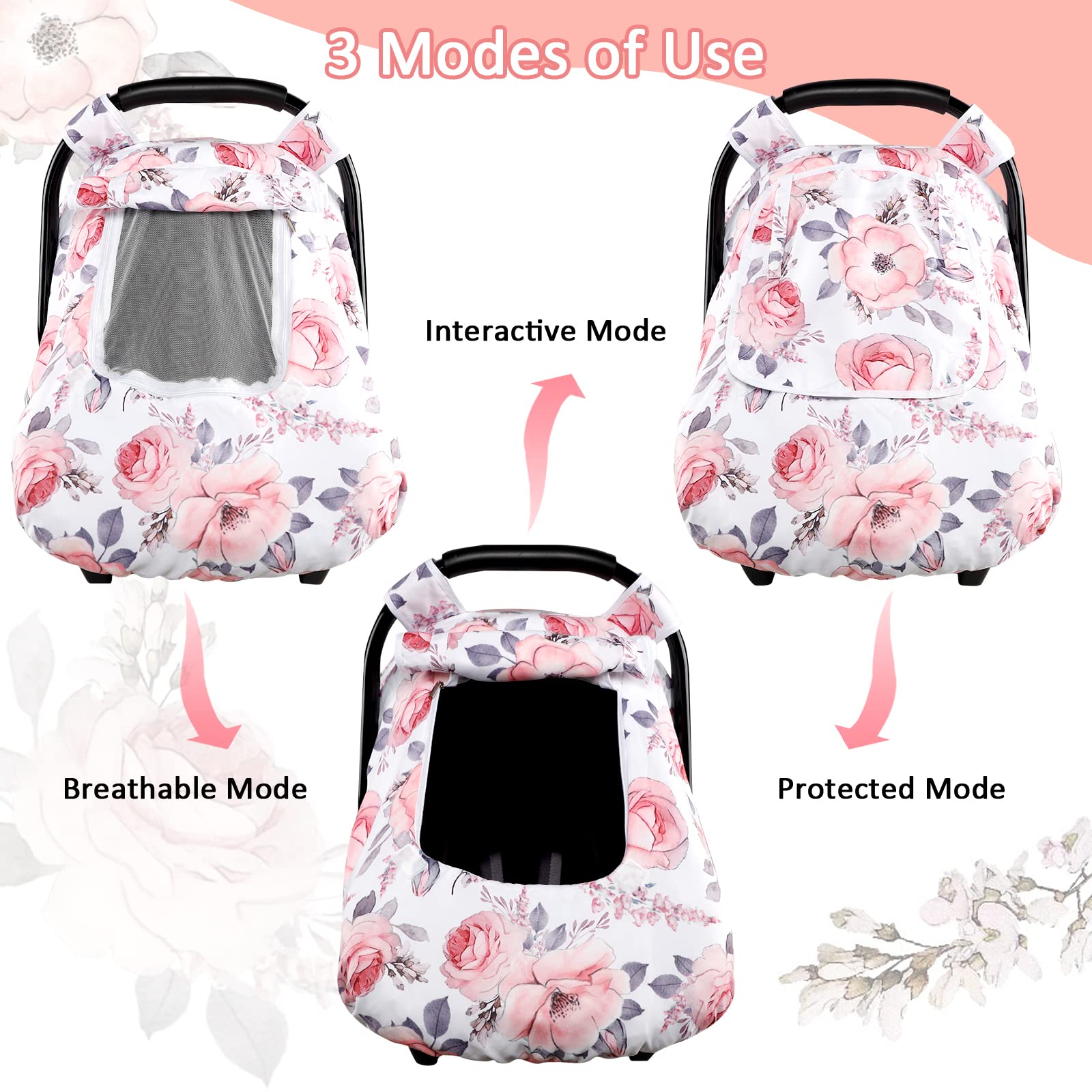 Baby Car Seat Cover and Nursing Pillow Cover Girls, Winter Car Seat Covers for Babies, Pink Floral