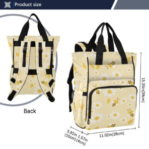 MNSRUU Diaper Bag Bee and Flower Diaper Bag Backpack Multifunction Travel Diaper Bag Tote For Baby Boy Girl Large Capacity Toddler Baby Changing Bags for Moms Dads