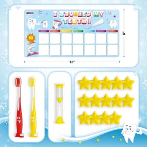 Madzee Toothbrush for Kids with Reward Chart Set, Sand Timer – 2Pcs Soft Bristle Kids Tooth Brush with Magnetic Behavior Chart for Children's Ages 3+