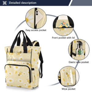 MNSRUU Diaper Bag Bee and Flower Diaper Bag Backpack Multifunction Travel Diaper Bag Tote For Baby Boy Girl Large Capacity Toddler Baby Changing Bags for Moms Dads