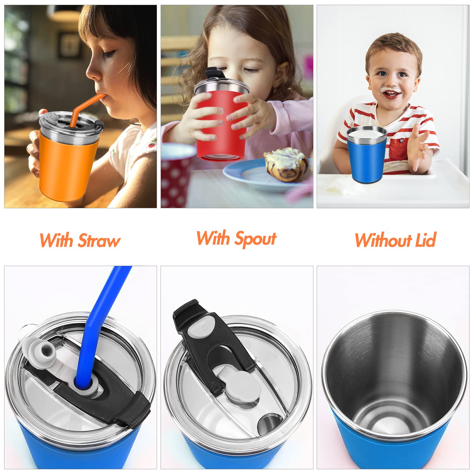 Vermida Kids Toddler Straw Cups with Lids,8oz Spill Proof Kids Tumblers with Straws and Lids,Stainless Steel Smoothie Sippy Cups for Baby for School,Outdoor