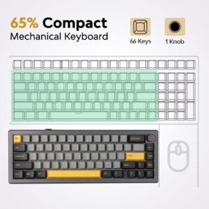 EPOMAKER EK68 65% Wireless Gaming Keyboard, Hot Swappable Gasket Mechanical Keyboard with Metal Knob, Bluetooth 5.0/2.4Ghz Wireless/USB-C Wired Custom Keyboard (Black Gold, Gateron Pro Yellow)