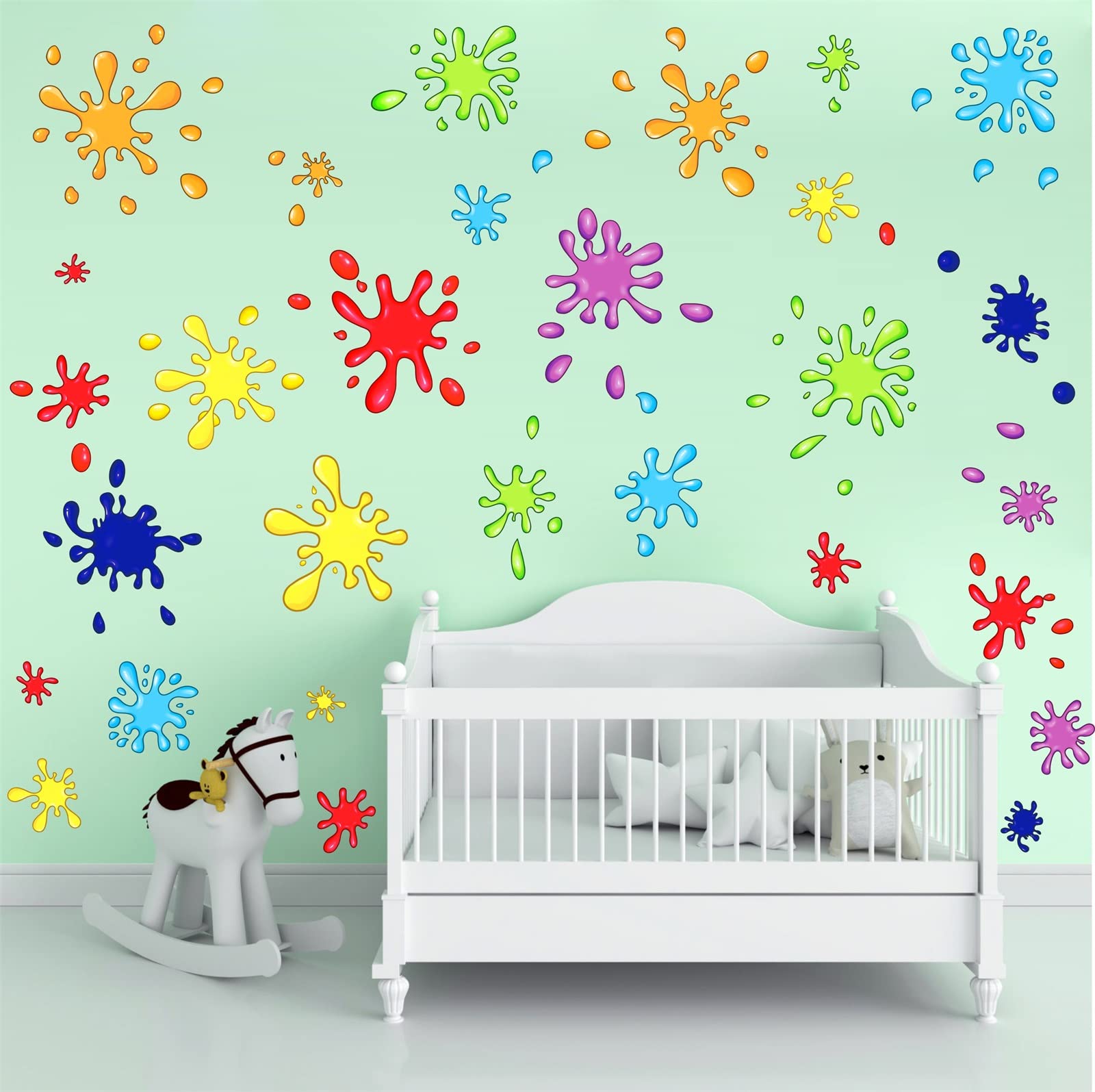 Colorful Wall Decals Color Paint Wall Stickers Watercolor Paint Splash Shape Wall Decals Fabric Splatter Splotches Peel and Stick Wall Stickers Kids Wall Stickers for Classroom Playroom