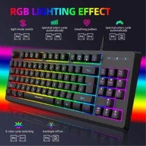 Septpenta Mechanical Gaming Keyboard, RGB 87 Keys Ultra Slim LED Backlit Wired Keyboard, Dual Color Injection Keycaps, Ergonomic Keyboard, Compatible with Win7, Android, OS, Etc