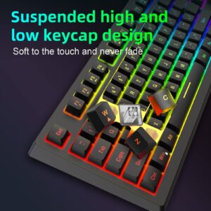 Septpenta Mechanical Gaming Keyboard, RGB 87 Keys Ultra Slim LED Backlit Wired Keyboard, Dual Color Injection Keycaps, Ergonomic Keyboard, Compatible with Win7, Android, OS, Etc