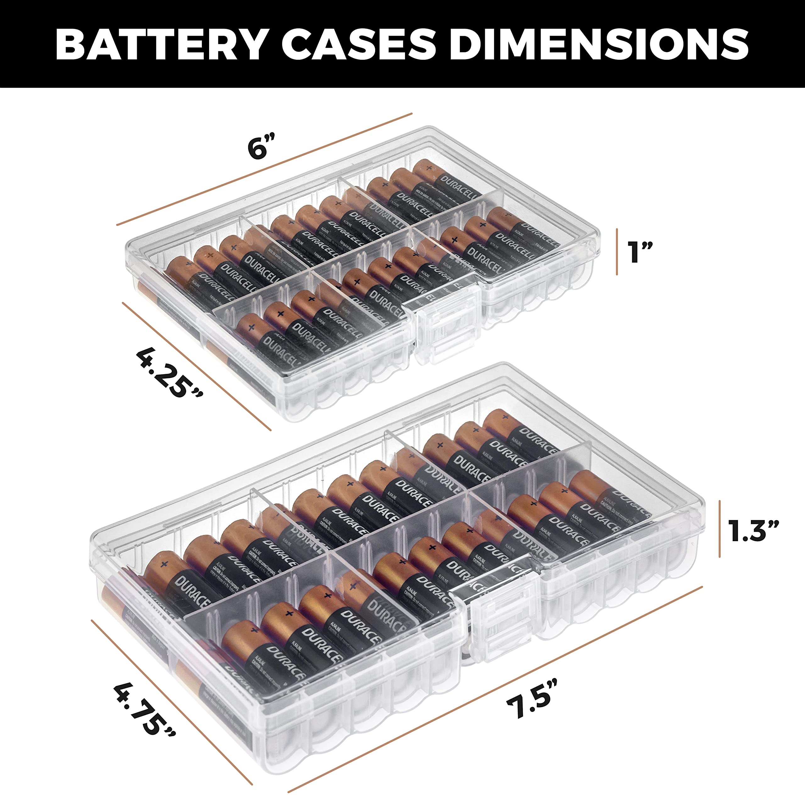 GlossyEnd Set of 4 - Two AA and Two AAA Battery Storage Box, Battery Storage Case, Battery Holder, Clear. Each Case Stores 48 Batteries