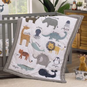 NoJo Zoo Animals White and Gray 4 Pc Crib Bedding Set