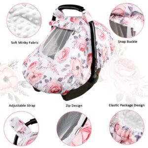 Baby Car Seat Cover and Nursing Pillow Cover Girls, Winter Car Seat Covers for Babies, Pink Floral