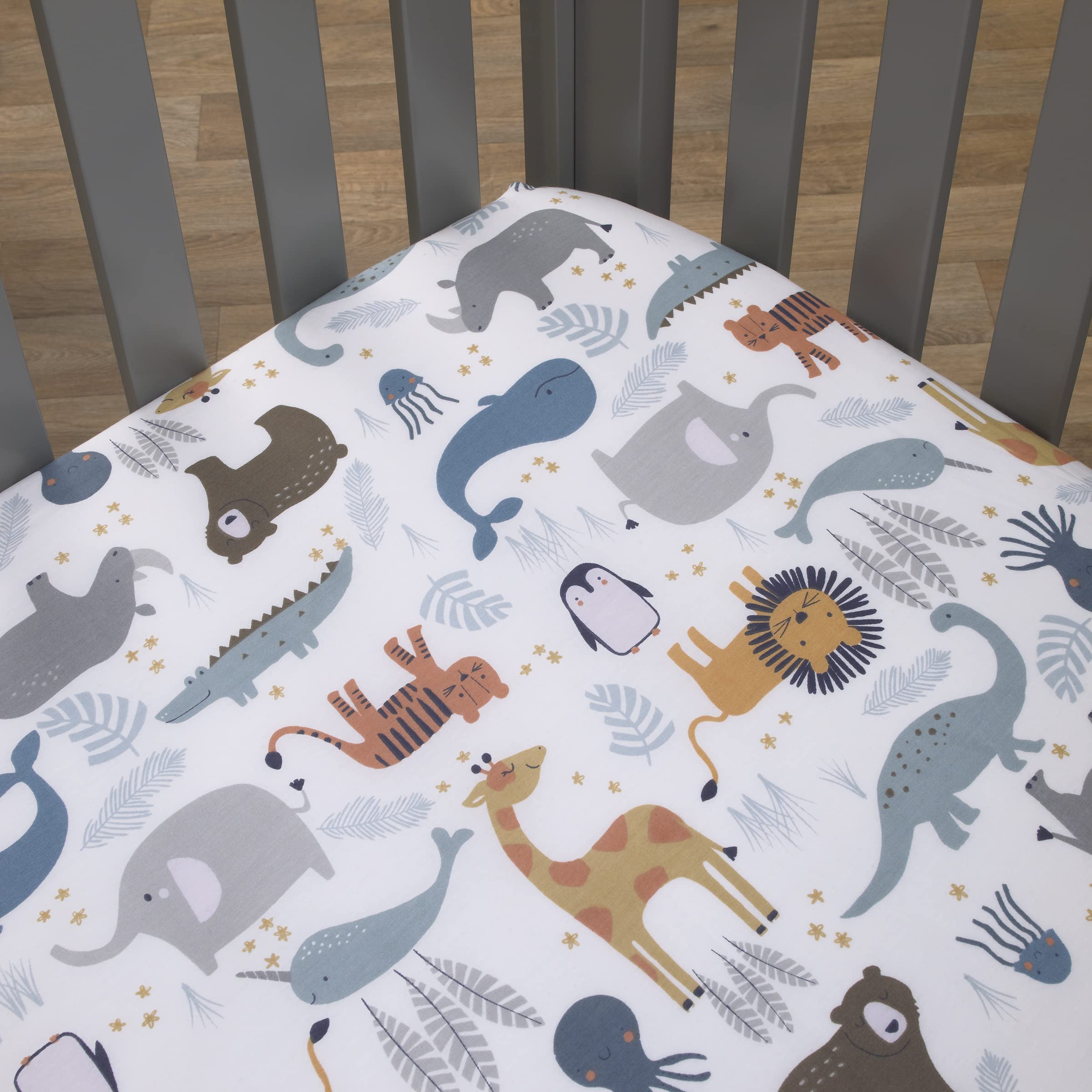 NoJo Zoo Animals White and Gray 4 Pc Crib Bedding Set