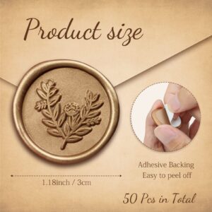 50 Pcs Gold Wax Seal Stickers, Gold Adhesive Envelope Sealing Stickers Decoration for Christmas Gift, Wedding Invitaion, Birthday Party (Eucalyptus Style)