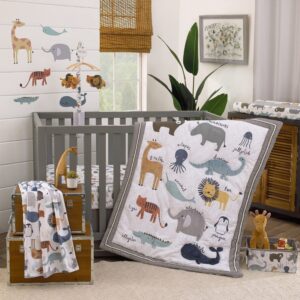 NoJo Zoo Animals White and Gray 4 Pc Crib Bedding Set