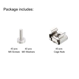 PATIKIL Rack Mount Cage Nuts M5x15mm Mounting Screws Iron Nickel Plated for Server Rack Cabinets with Washers, Silver Tone 40 Sets