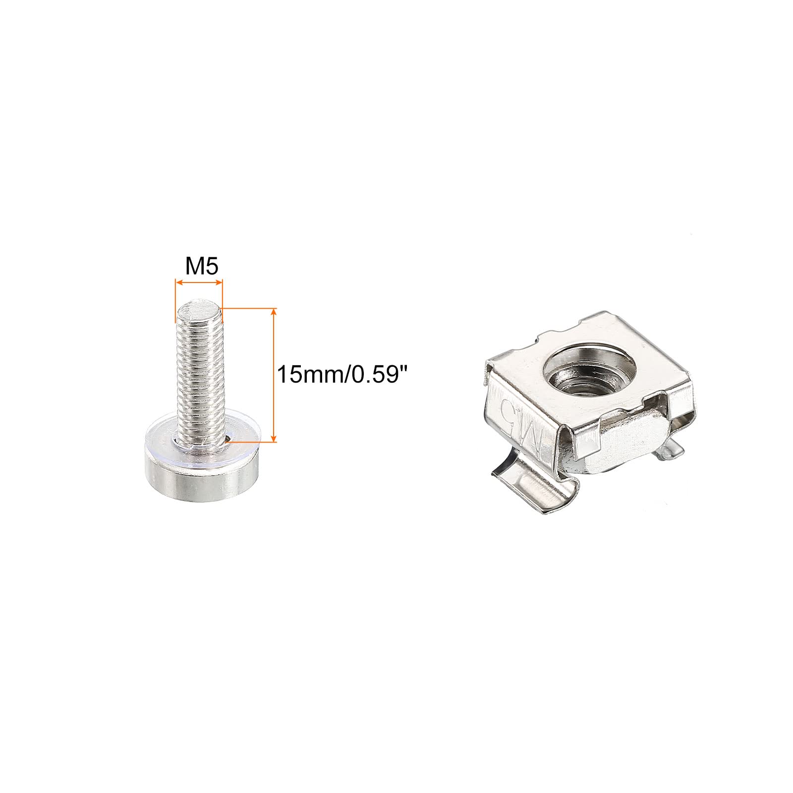 PATIKIL Rack Mount Cage Nuts M5x15mm Mounting Screws Iron Nickel Plated for Server Rack Cabinets with Washers, Silver Tone 40 Sets