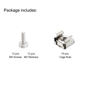 PATIKIL Rack Mount Cage Nuts M5x15mm Mounting Screws Iron Nickel Plated for Server Rack Cabinets with Washers, Silver Tone 10 Sets