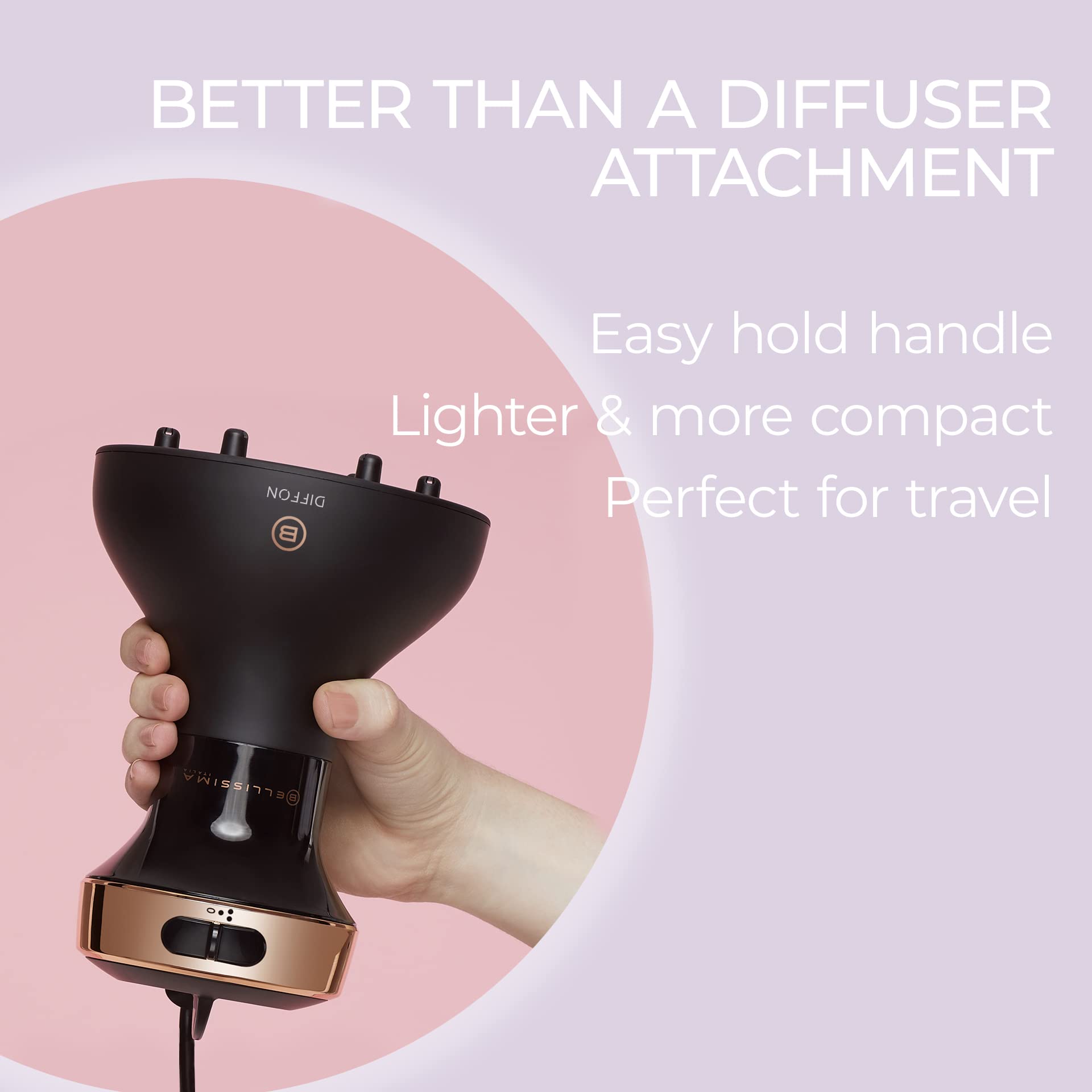 Bellissima Italia Diffon DF1 5000 Ceramic - Lightweight Diffuser & Curly Hair Dryer with Argan Oil