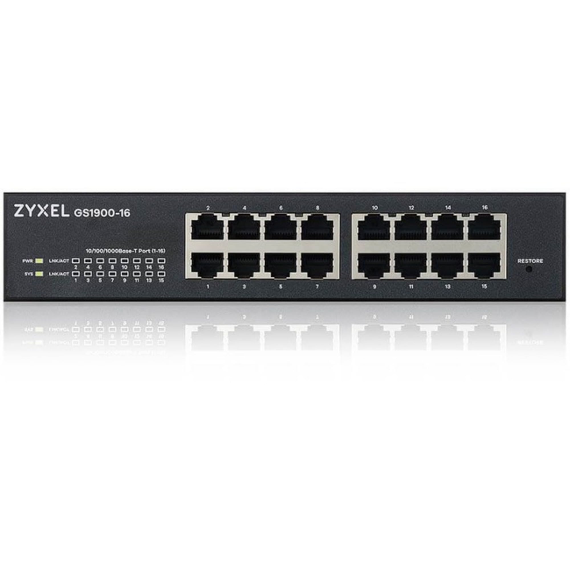 ZYXEL 16-Port Gigabit Ethernet Smart Switch (GS1900-16) - Managed, Rackmount, Limited Lifetime Protection