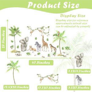 Jungle Animals Wall Decals Woodland Animals Wall Stickers Baby Boys Girls Nursery Wall Decor,Safari Wall Decals Peel and Stick Elephant Giraffe Forest Animal Wall Stickers for Kids Room Playroom Decor