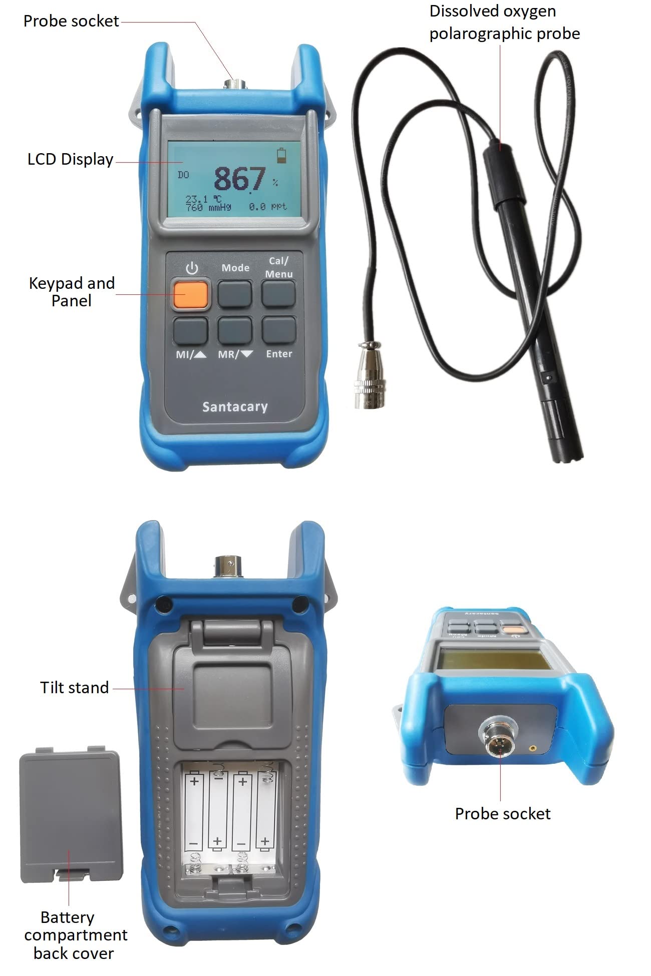 Portable Dissolved Oxygen DO Meter Handheld Water Quality Tester with 2 Point Manual Calibration, 0.0-50.0 mg/L, 0.1 mg/L Resolution