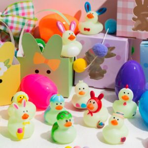 Haooryx 24PCS Easter Colorful Eggs Filled with Rubber Duckies Plastic Egg Prefilled with Glow in The Dark Bunny Duckies Bathtub Toys for Kid Easter Basket Stuffing Classroom Prize Party Favors