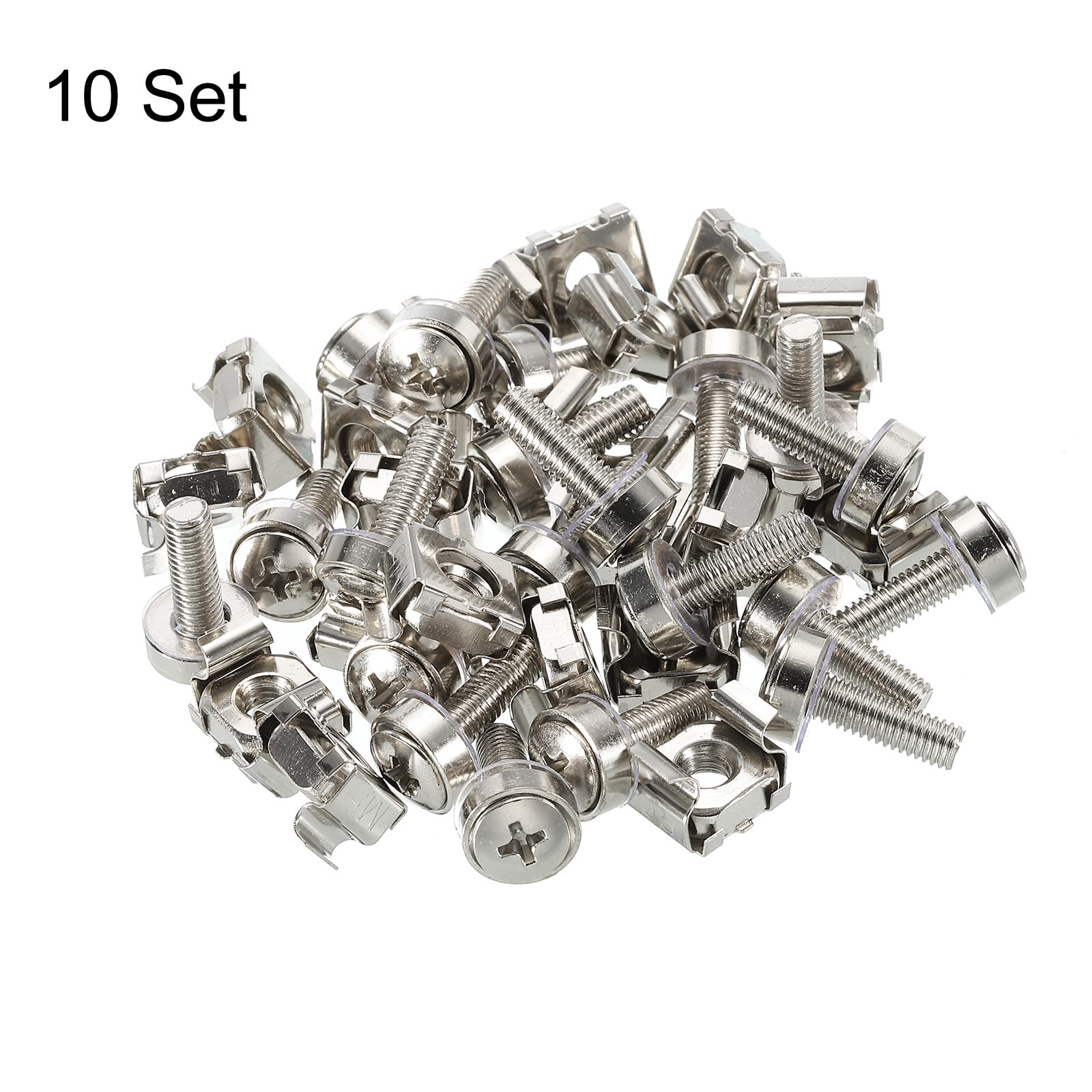 PATIKIL Rack Mount Cage Nuts M5x15mm Mounting Screws Iron Nickel Plated for Server Rack Cabinets with Washers, Silver Tone 10 Sets