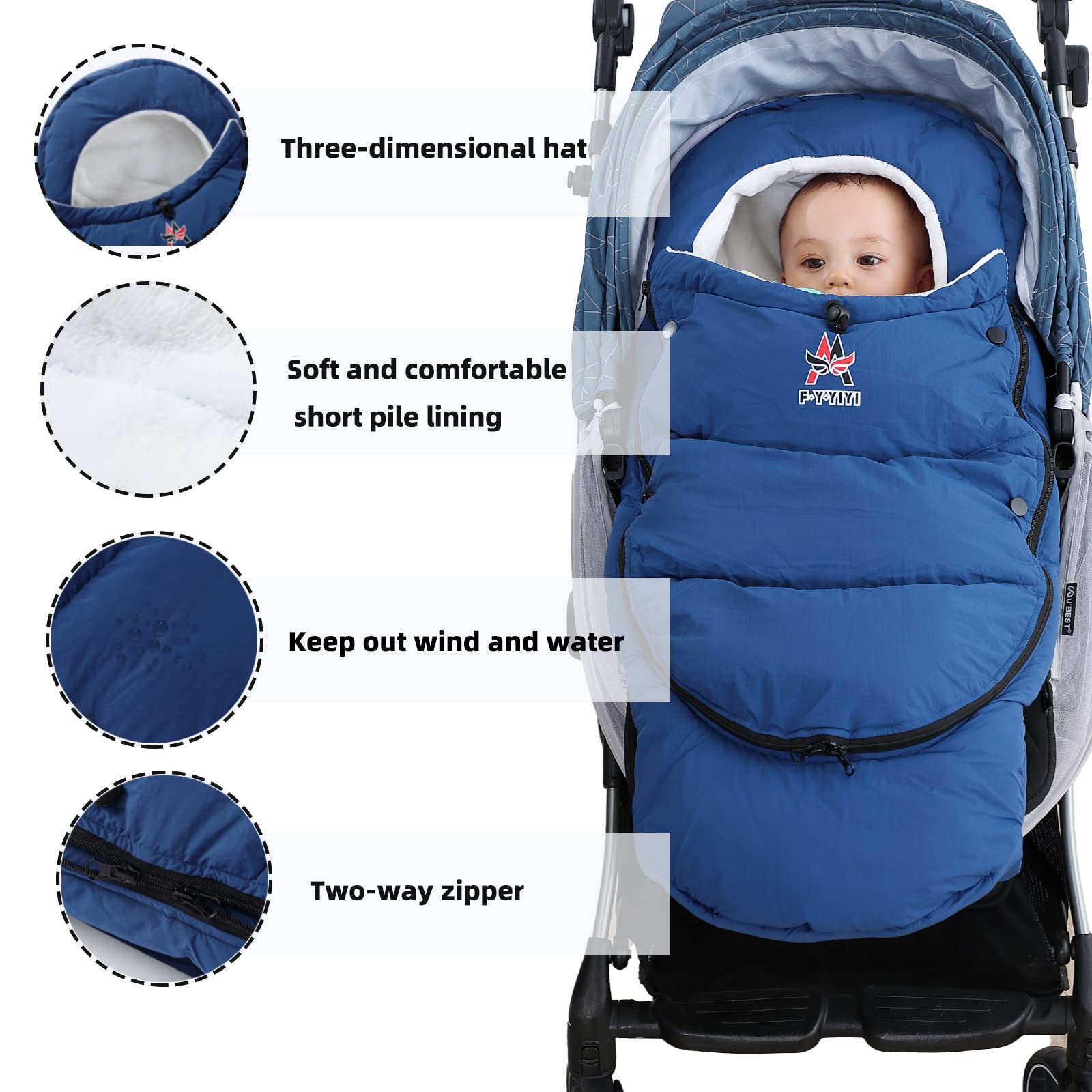 F-Y-YIYI Bunting Bag for Stroller Sleeping Bags Thickened Warm Stroller Blanket Toddler Removable Newborn Baby footmuff Winter Baby Travel Essential