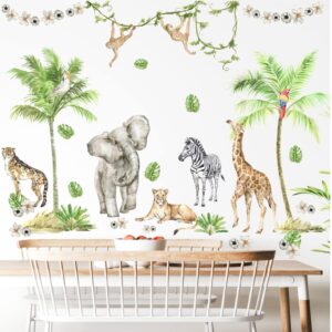 Jungle Animals Wall Decals Woodland Animals Wall Stickers Baby Boys Girls Nursery Wall Decor,Safari Wall Decals Peel and Stick Elephant Giraffe Forest Animal Wall Stickers for Kids Room Playroom Decor