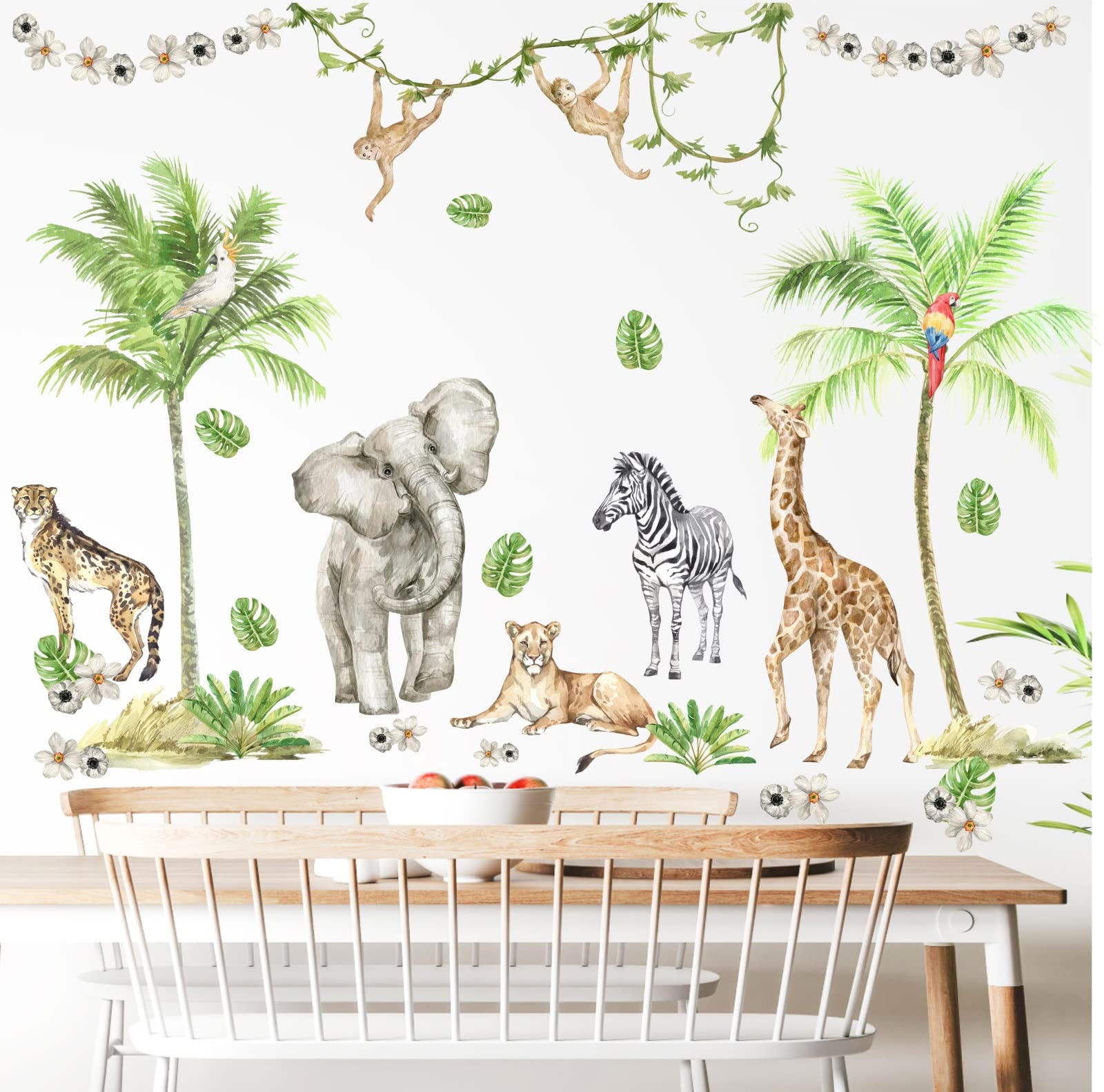 Jungle Animals Wall Decals Woodland Animals Wall Stickers Baby Boys Girls Nursery Wall Decor,Safari Wall Decals Peel and Stick Elephant Giraffe Forest Animal Wall Stickers for Kids Room Playroom Decor